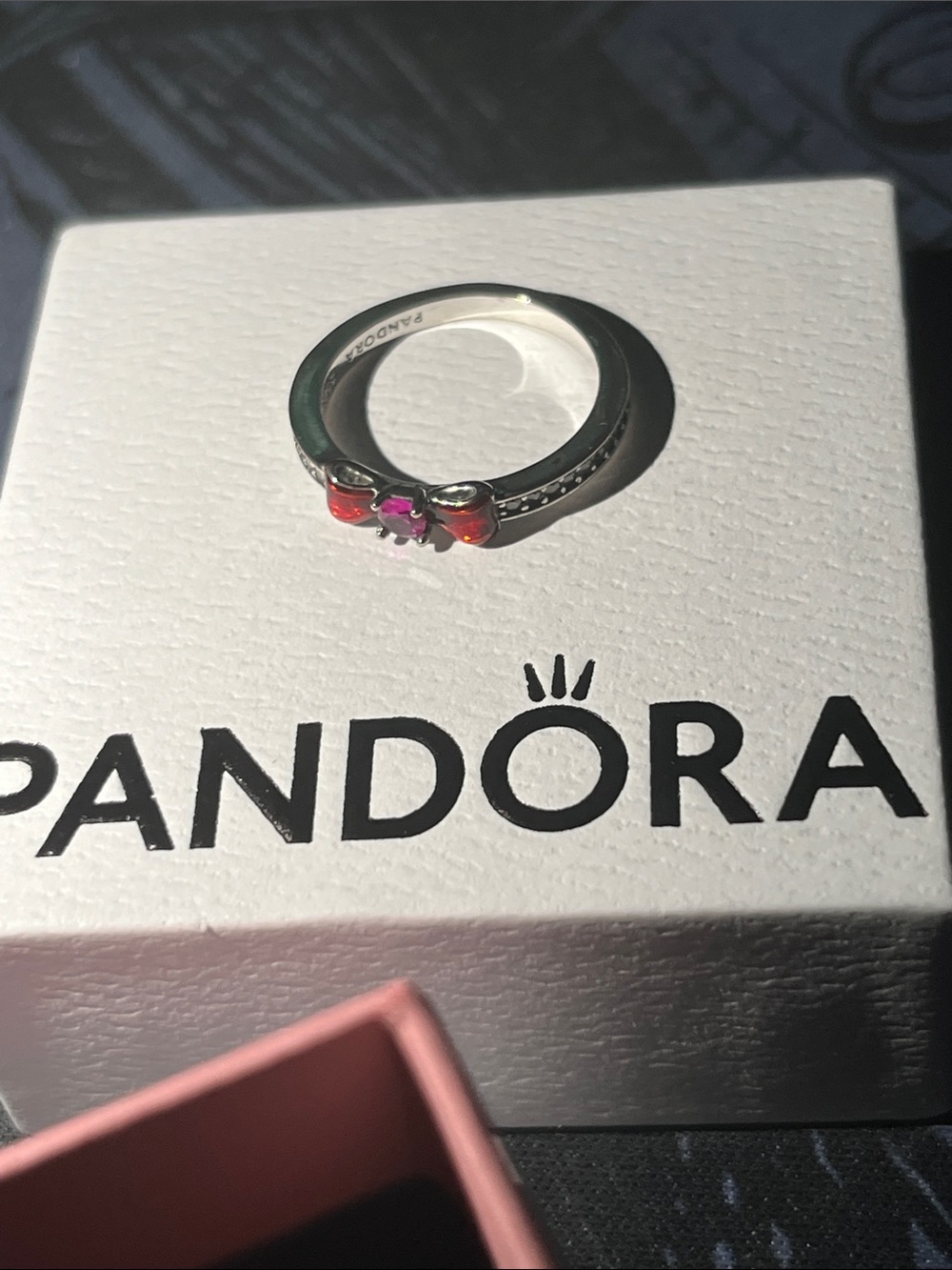 Pandora Silver Butterfly Ring with Pink and Red Stones Size 6